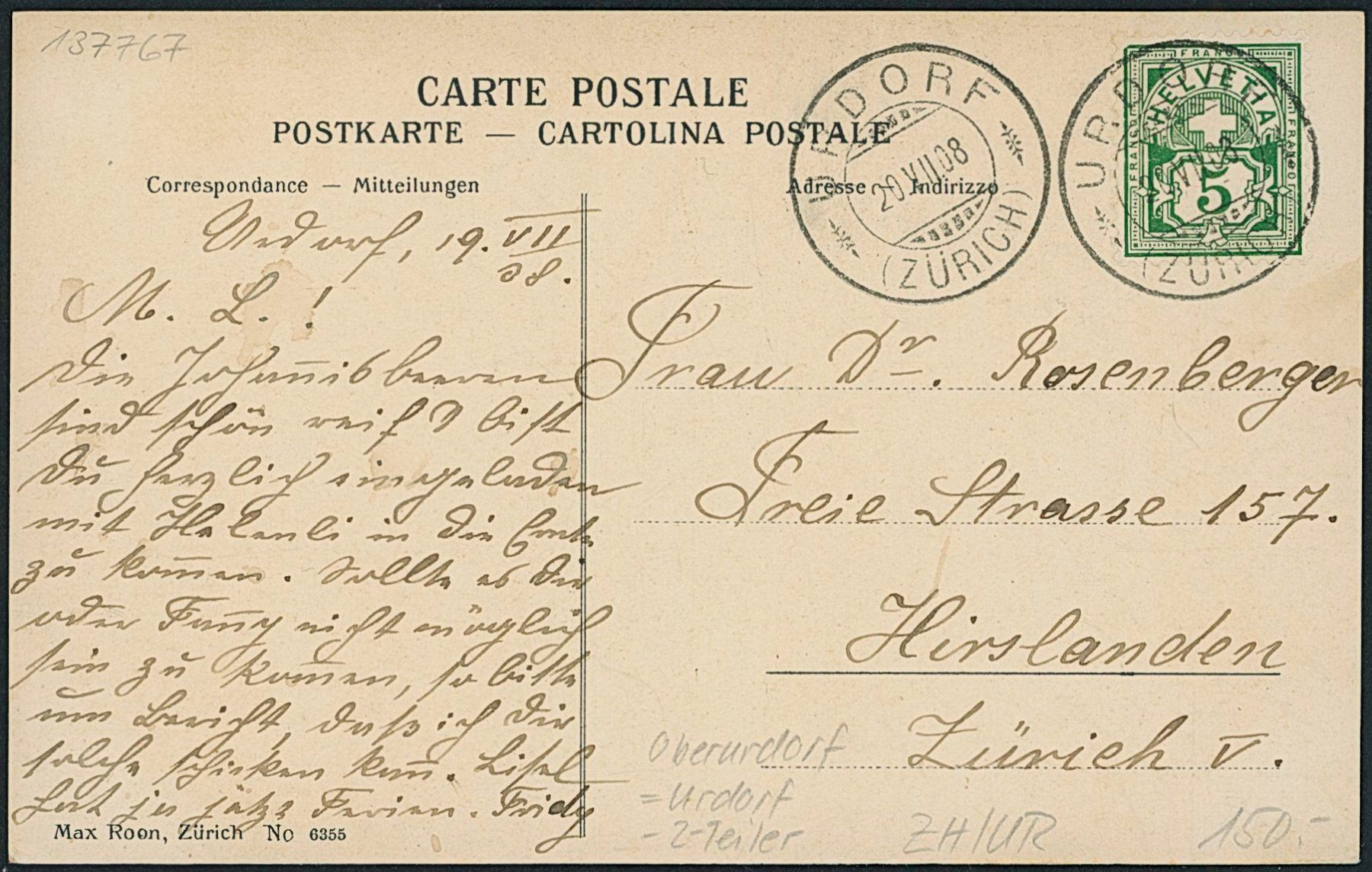 Cartoline postali: ZH Oberurdorf - Urdorf – Usato da Schindellegi venduto da dolpitz 1