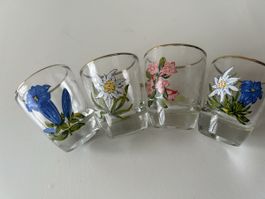 4 Edelweiss Schnapsgläsli,Handbemalt,Top Zustand!