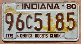 Indiana Nummernschild 96C5185 von 1980 USA