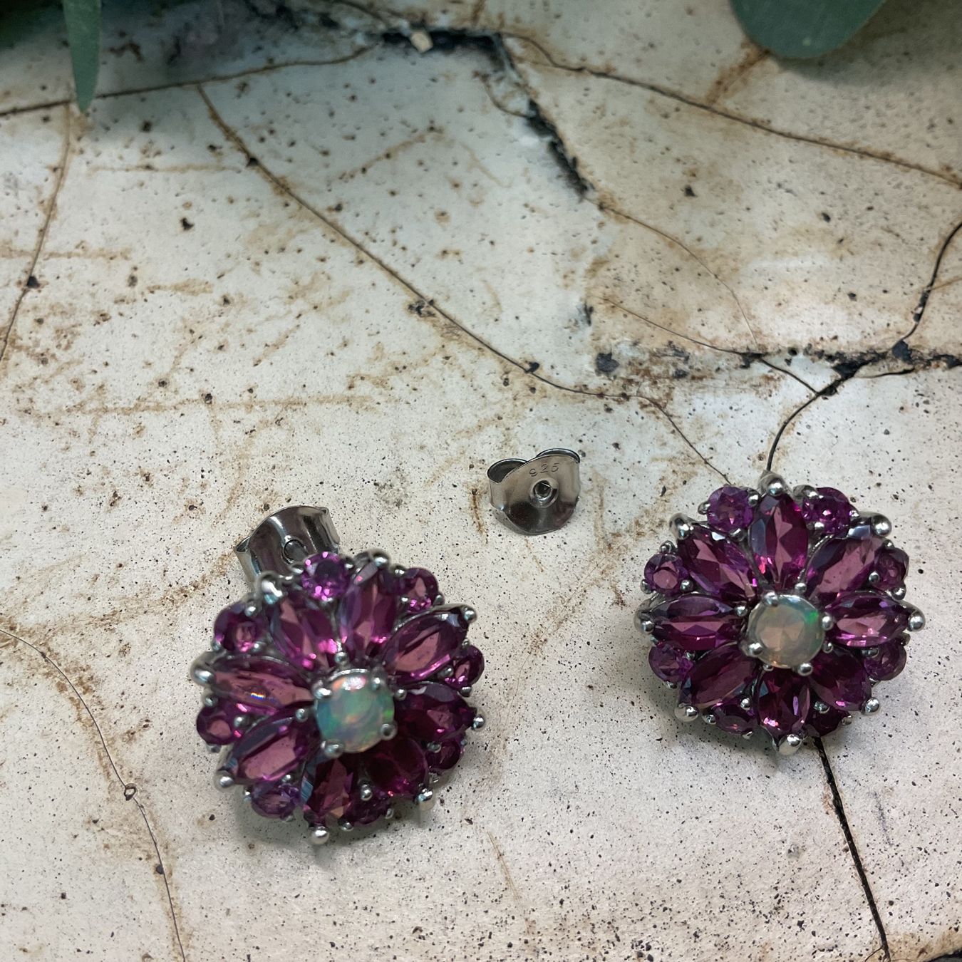 Boucles d'oreille: Ohrstecker wunderschön, Opal und Rhodolith – Neuf (Voir description) à luzern par Alpendorf1 3