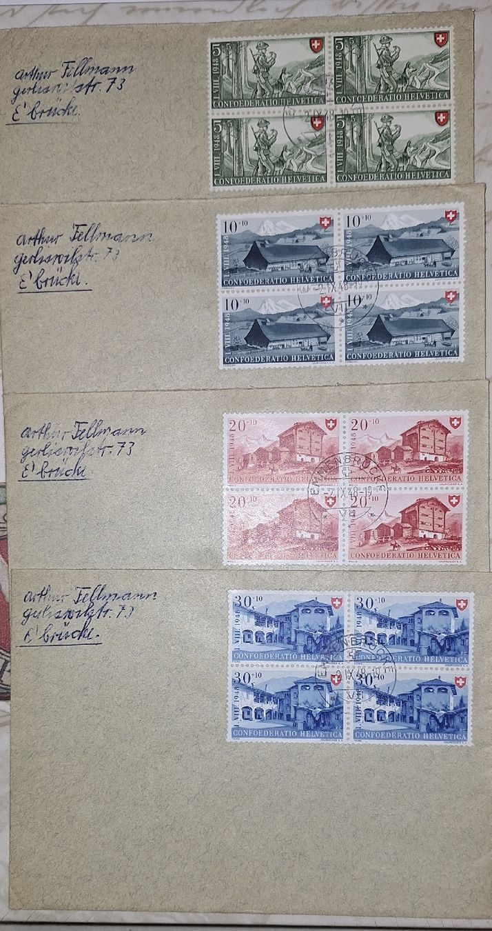 Tutti i francobolli: 4er Blocks 1948 Pro Patria  – Usato da Balgach venduto da SIMEON27