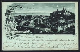 Mondschein-Lithographie Neuchatel, Ortsa