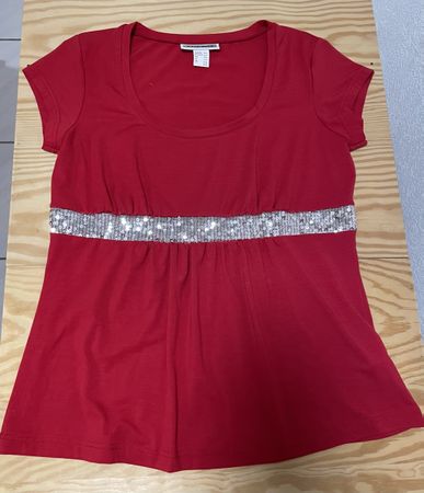 Damen Shirt Gr. 40 42 L Pailletten Glitzerband rot 700