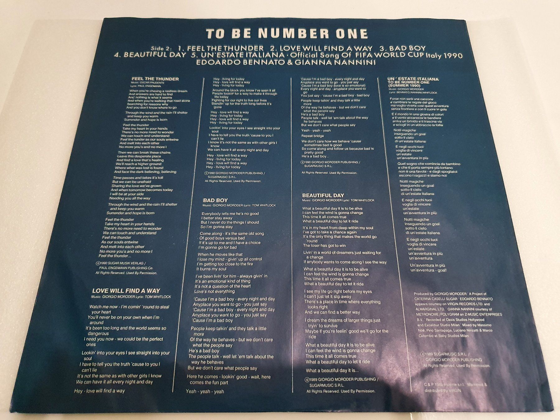 Dischi in vinile: Giorgio Moroder Project – To Be Number One (Summer 1990) – Usato da Uster venduto da Vinyl-Leidenschaft 2