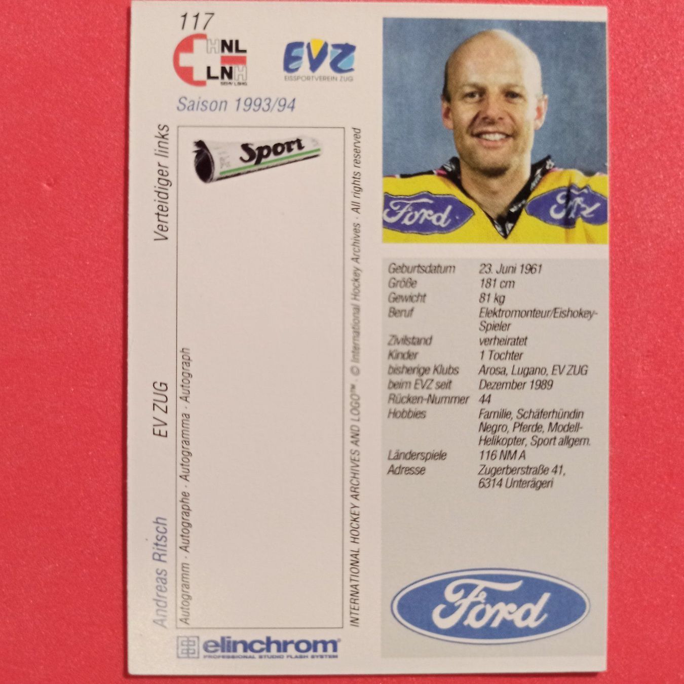 Sammelbilder & Trading cards: Andreas Ritsch - EVZ - 1993/94 – Gebraucht aus Dübendorf von kb86_MOVIE 1