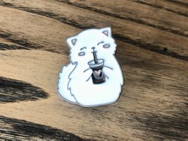 Pin Anstecker herzige Katze trinkt Kaffee