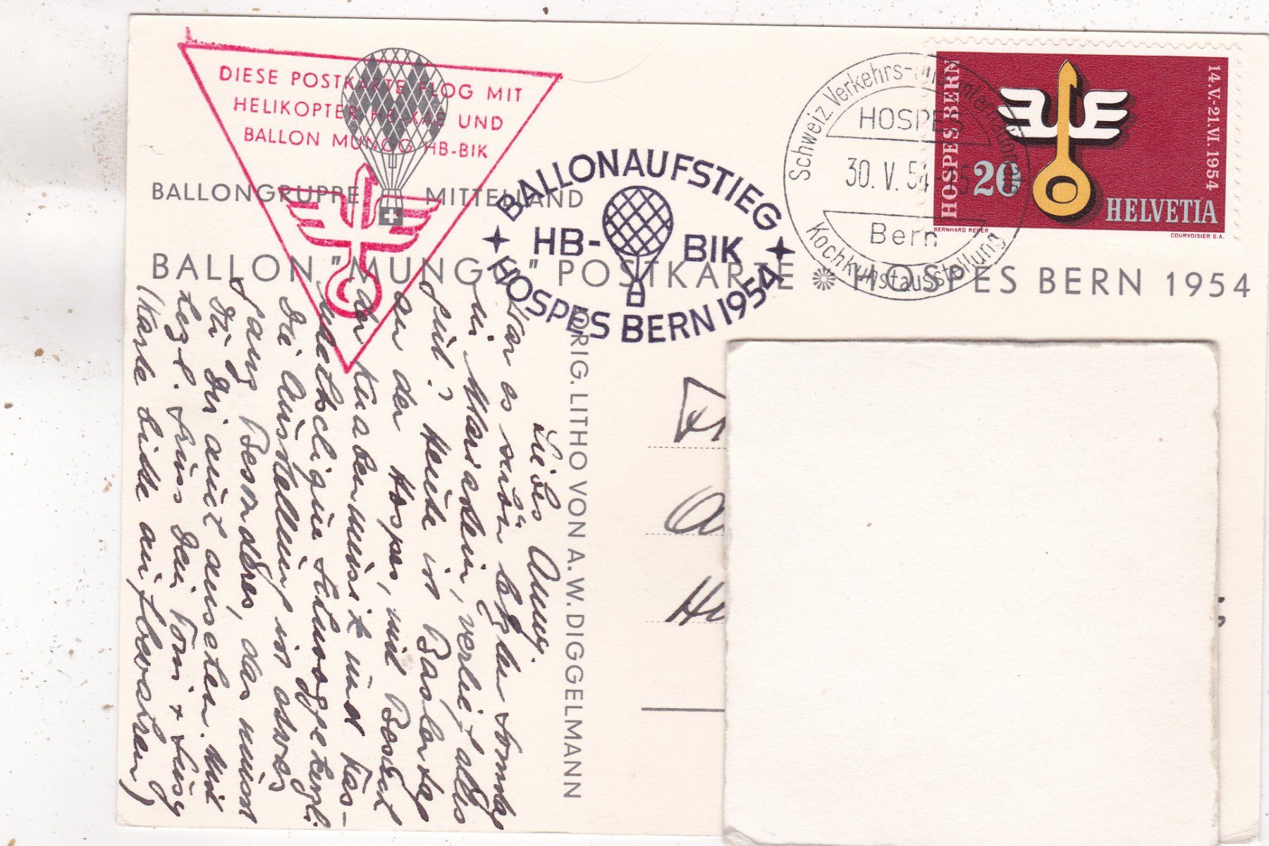 Cartoline postali: Kitsch Kunst Bern Ballon Mungg  1954 – Usato da Herisau venduto da Lisegrat2008 1