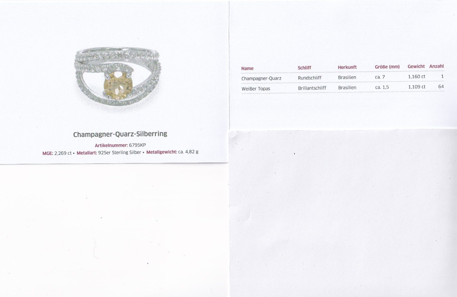 Anelli: Echtschmuck: Silberring 925er Champagner-Quarz 18/56 – Nuovo (secondo la descrizione) da Zuchwil venduto da maumauchi 1
