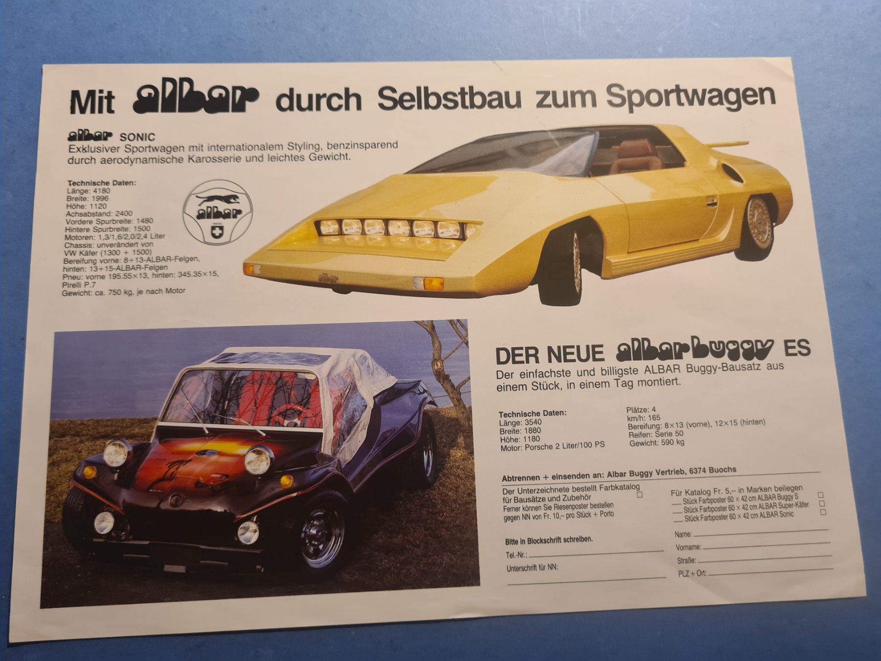 VW Documenti: ALBAR BUGGY VW KAFER PROSPECTUS VINTAGE – Usato da Bellevue venduto da BURGOLMANIA