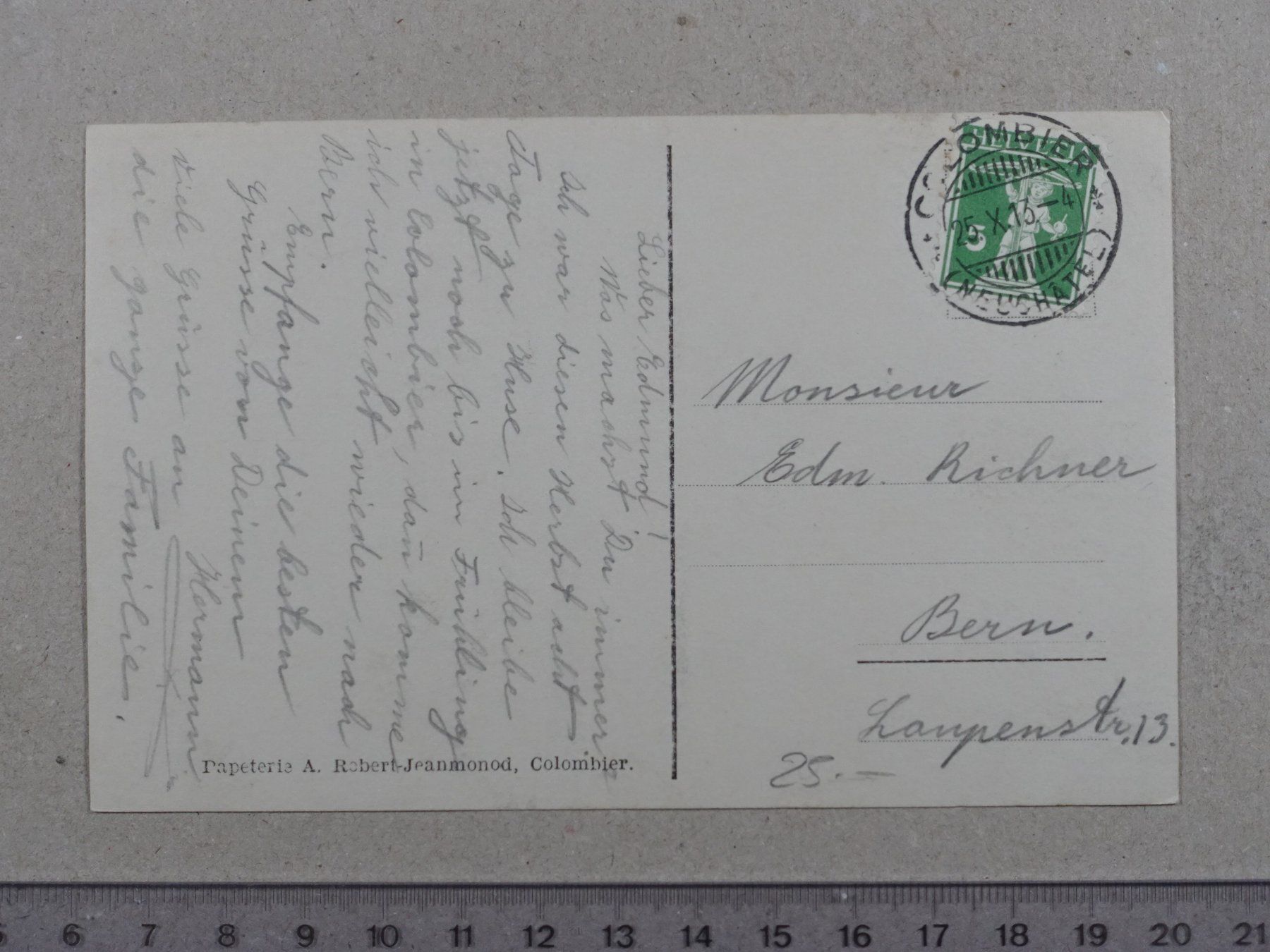 Cartoline postali: Colombier, Le Collège, 1913 – Usato da Lenzburg venduto da fh1 1