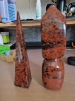 2 STATUETTES pierre de soin OBSIDIENNE ACAJOU 15 cm