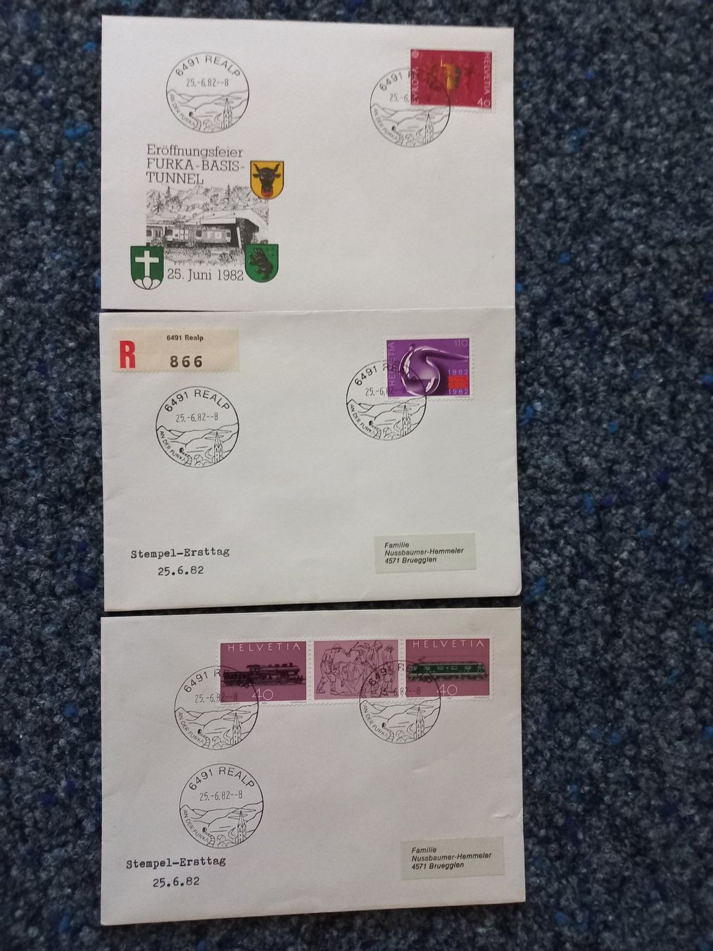 Tutti i francobolli: 3 Erstags Stempel Furka Basistunnel – Usato da Brügglen venduto da hokuspokus04
