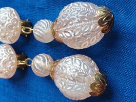 Top Vintage Glas Rosa Ohrclips, ca 1930