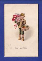 ENFANT - Jeune garçon - Drapeaux et fleurs - Bonne Fête
