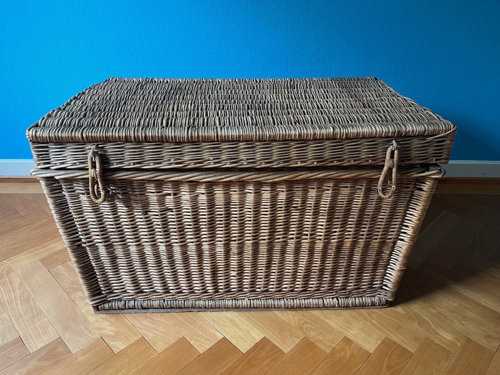 Weidenkorb Set - 2 Handgeflochtene Korbtruhen Mit Deckel 80cm & 60cm