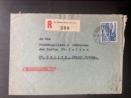 CH 1952 R-Brief 40Rp. Rheinhafen St.Margrethen (St.G.) St.Ga