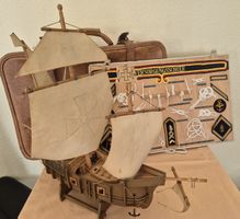 Schiffsmodell Segelschiff mit Seemannsknoten Brett Vintage