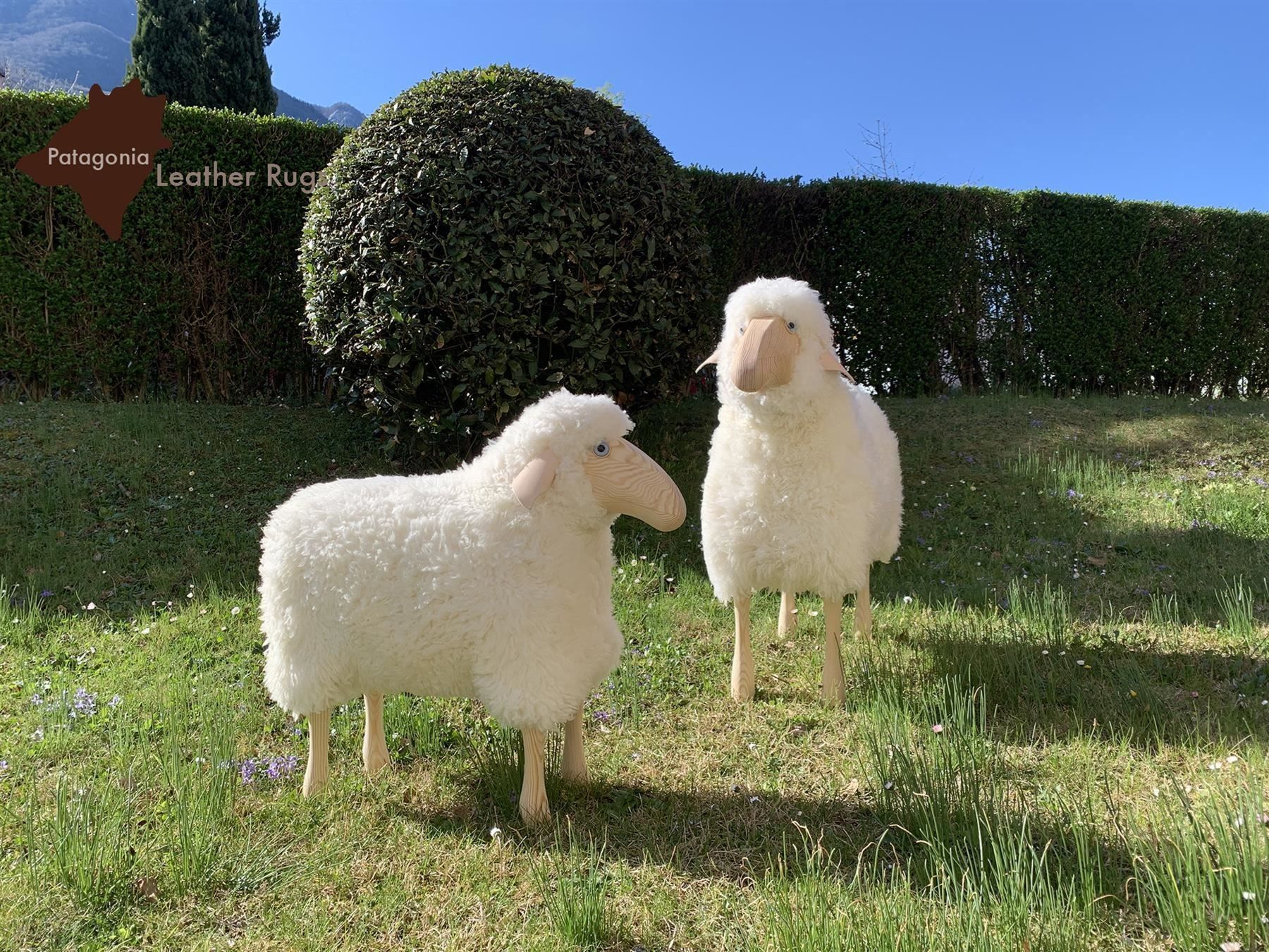 Sgabelli: Schaf, weisses Fell, Kiefer – Nuovo e nell'imballaggio originale da Arbedo venduto da patagonialeatherrugs 1