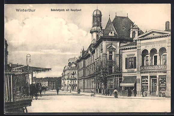 Ansichtskarten: Winterthur, Bahnhofplatz mit Hauptpost – Gebraucht aus Berlin von bartko-reher