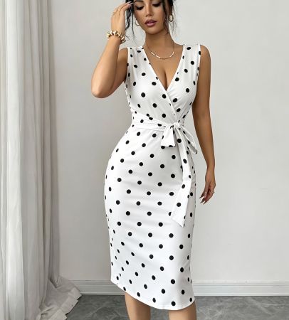 Elegantes Damen Wickelkleid mit Polka Dots