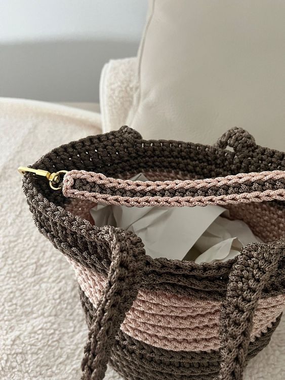 HENGBIRD Gehäkelte Damen-Tasche Mit Herz-Muster - Große Shopper Bag Für Strand, Einkaufen & Reisen (ca. 38x35 Cm)