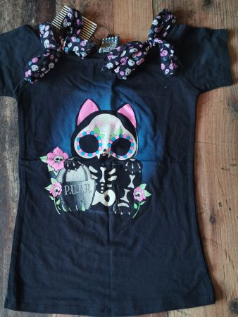 Toofast Shirt Kitty Katze Cat Skull Sugarskull *NEU* S M L