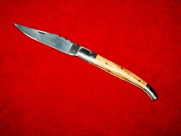 Laguiole Taschenmesser Edelstahl Olivenholz-Griff, Lederetui