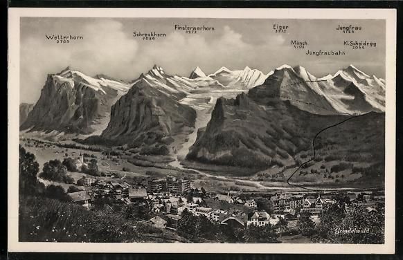 Ansichtskarten: Grindelwald, Totalansicht mit Wetterhorn – Gebraucht aus Berlin von bartko-reher