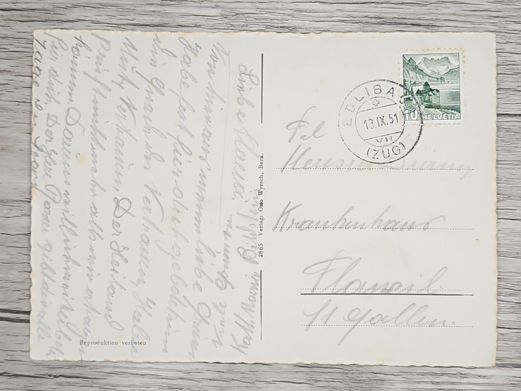 Tutti i francobolli: CL22 Carte Postale + Timbre Suisse 1951 – Usato da Cousset venduto da Patrick_Collections 1