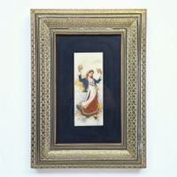 Miniature persane peinte sur os avec cadre mosaïque Khatam