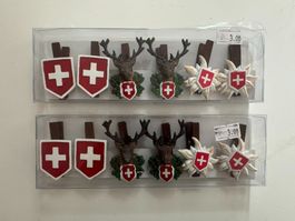 Wäscheklammern Schweiz 2x Wappenschild 2x Hirsch 2x Edelw...