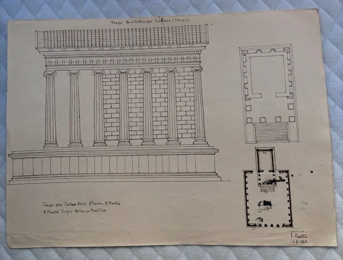 Dipinti: 2 Dessins architecturaux temples grecs, plans, elevacions. – Usato da Genève venduto da gen_sk2c 2