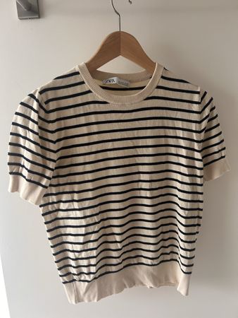 Haut rayé bleu foncé beige S 