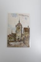 Postkarte Baden Stadturm mitfrankiertemstempel und Nachricht