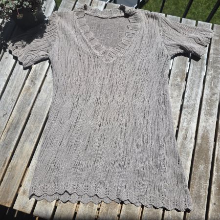 🐸 TOP / STRICKTOP TAUPE S - M OBERTEIL KURZARM PULLOVER