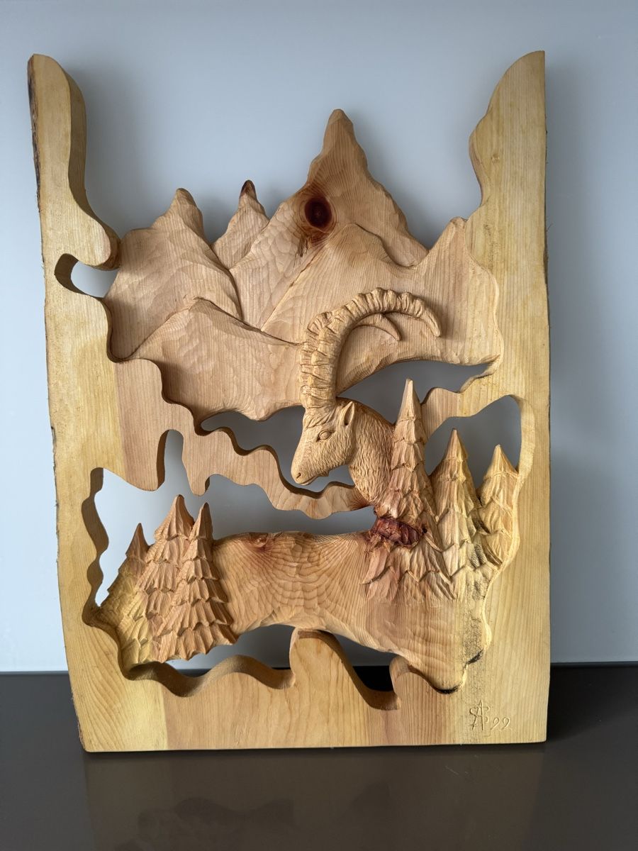 Poster & Bilder: Holzbild Steinbock, geschnitzt, Wanddeko, Handarbeit – Neu (gemäss Beschreibung) aus Ibach von jansim