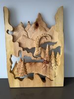 Holzbild Steinbock, geschnitzt, Wanddeko, Handarbeit