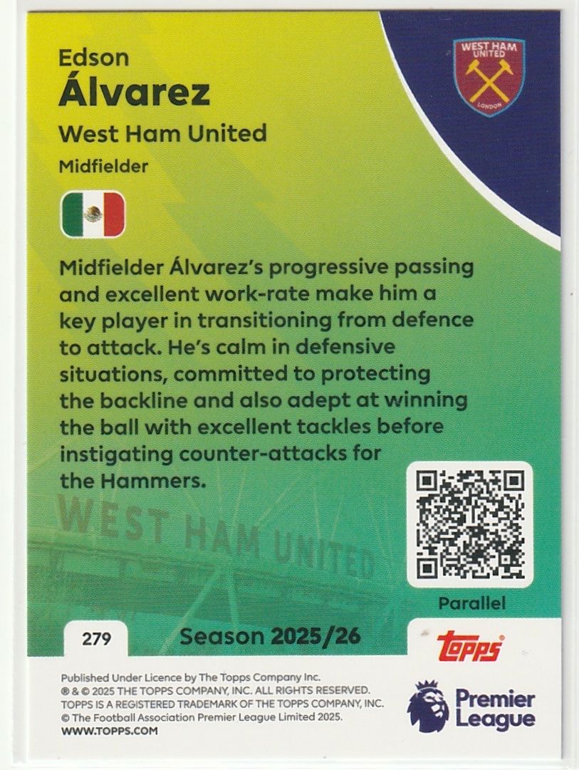 Topps Carte collezionabili: 2026 Topps Premier League Edson Alvarez Base Blue Parallel – Nuovo (secondo la descrizione) da Biel/Bienne venduto da historian-198 1