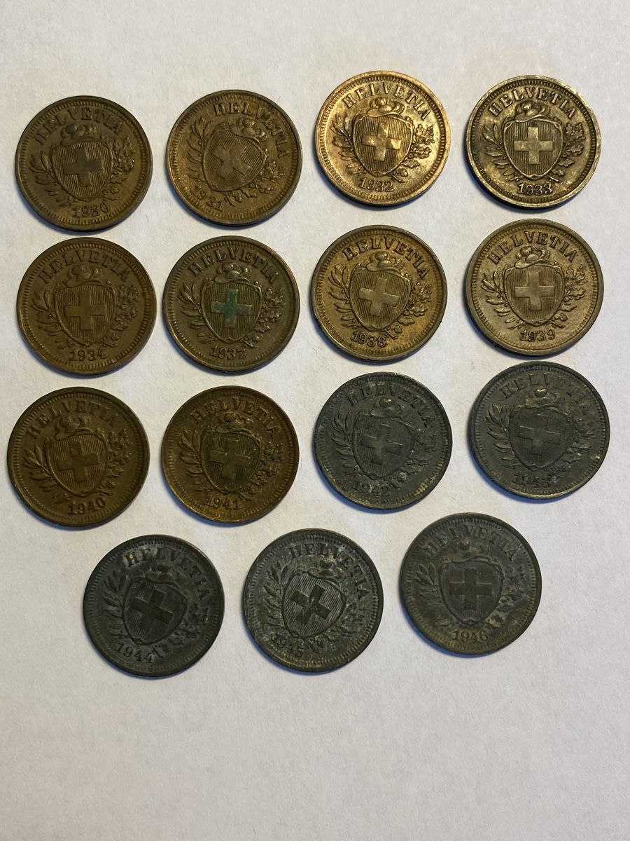 Tutti le monete: 15 X 1 centime de 1930 à 1946 – Usato da Corsier-sur-Vevey venduto da Ginoarturo 1