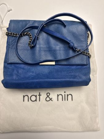 Nat & Nin Shoulder Bag Blue Leather with Chain Strap