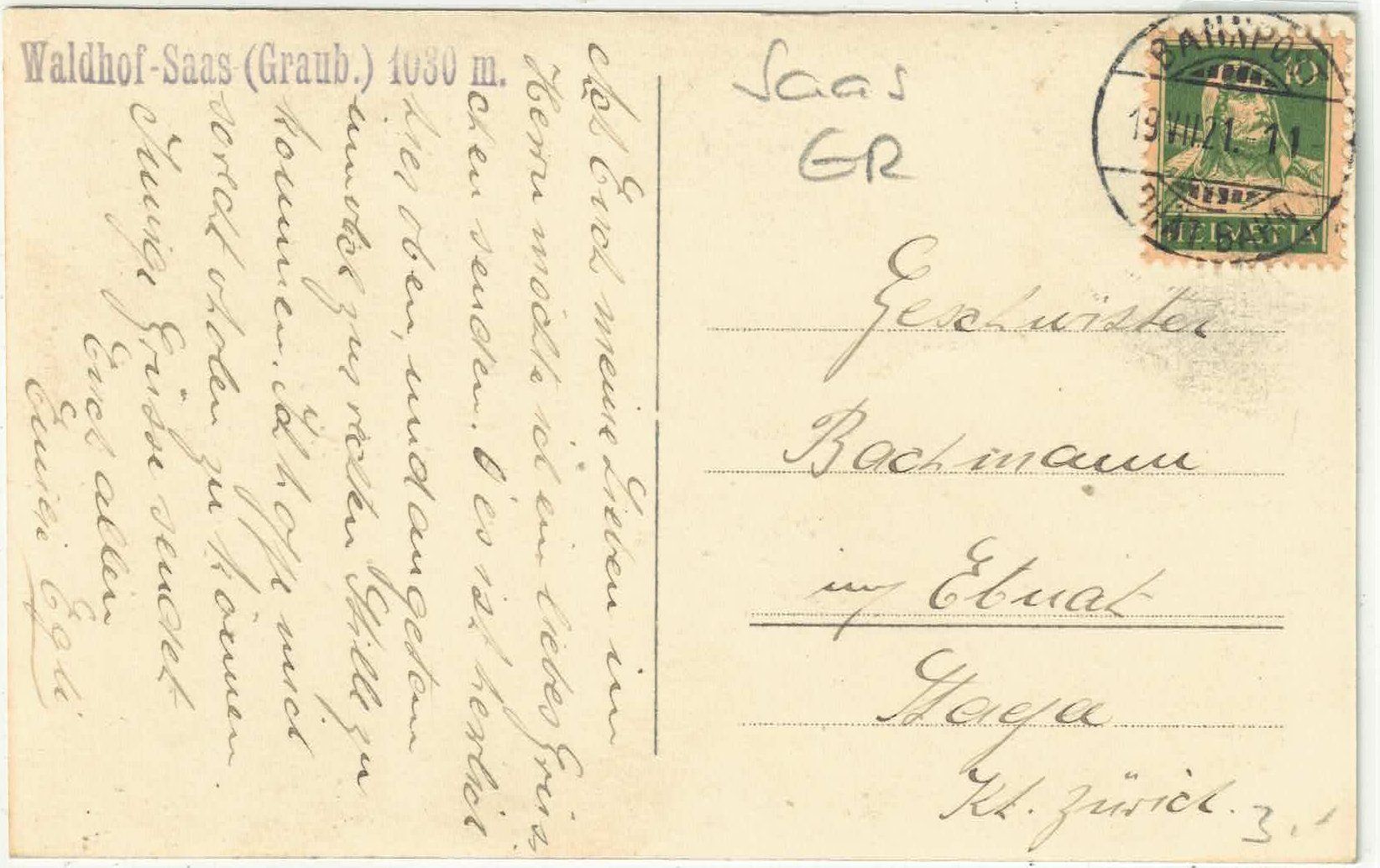 Cartoline postali: Pension Waldhof - Saas – Usato da Ettingen venduto da Kartenplanet 1