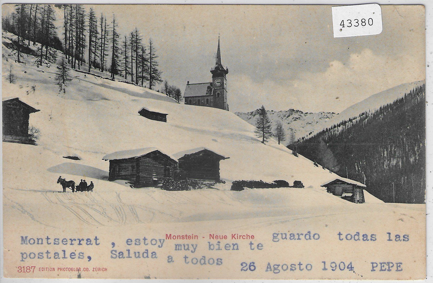 Ansichtskarten: Monstein - Neue Kirche im Winter – Gebraucht aus Ettingen von Kartenplanet