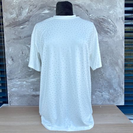 T-Shirt Femme Blanc à Strass – Col Montant