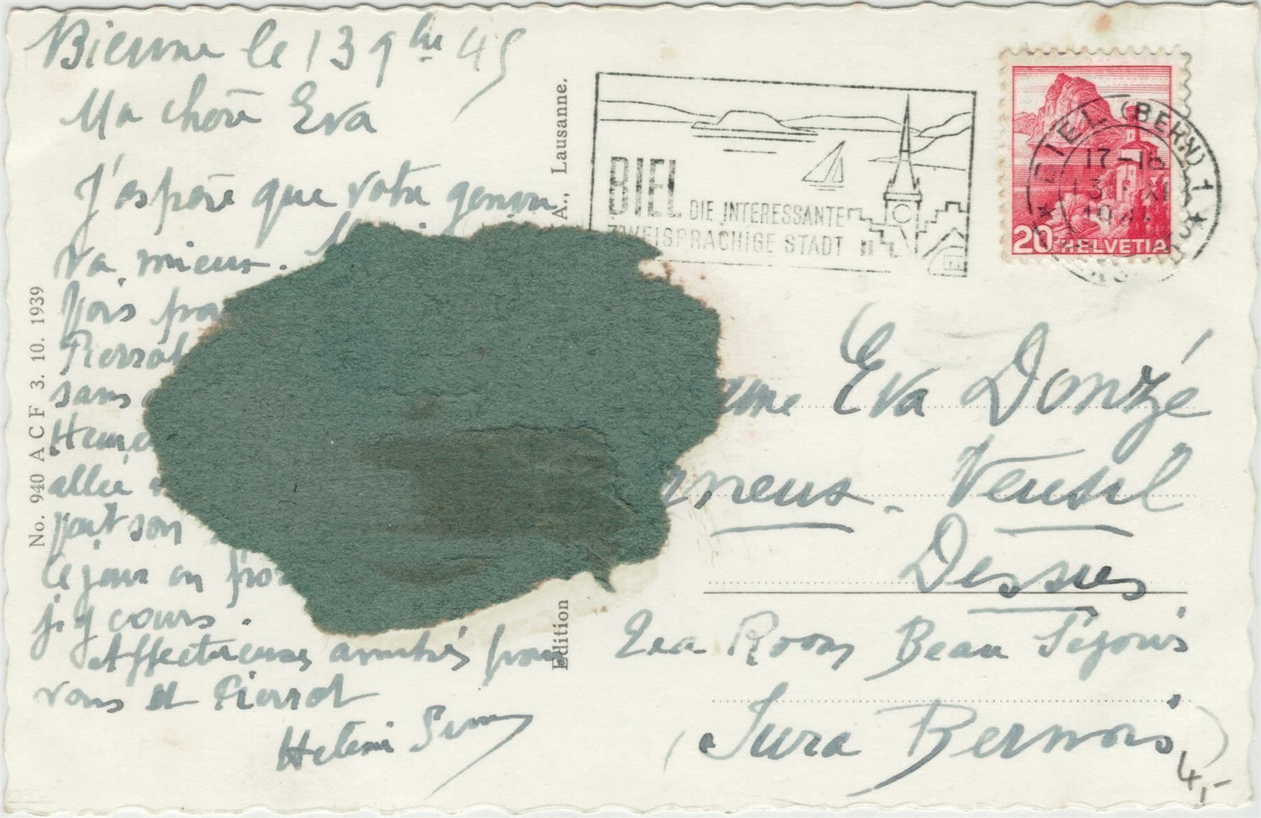 Cartoline postali: BE 182 Biel Bienne Röm.-kath. Kirche 1945 – Usato da Fribourg venduto da philafri 1