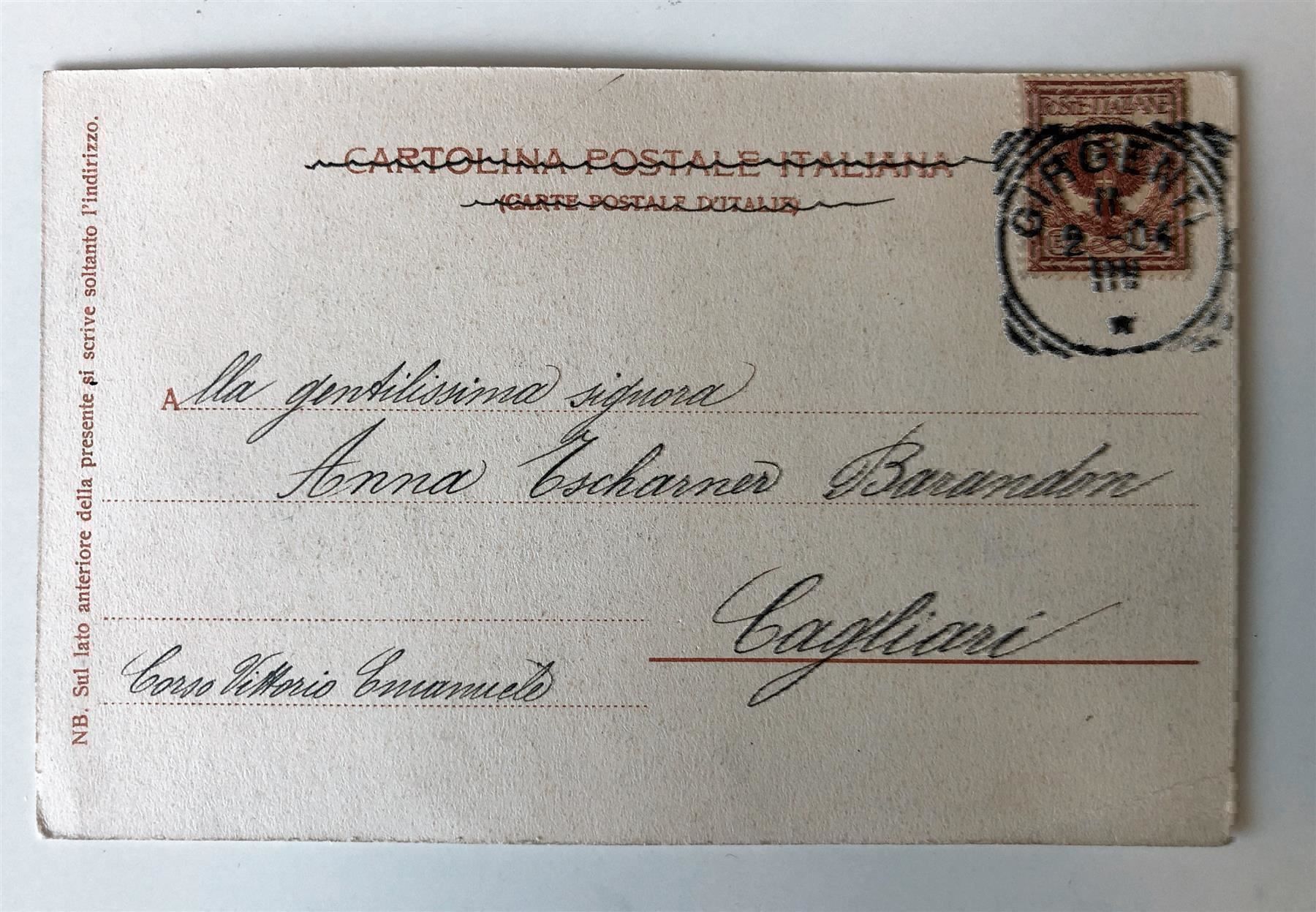 Cartoline postali: uralte handcolorierte Ansichtskarte 1904 GIRGENTI – Usato da Lufingen venduto da Rac0 1
