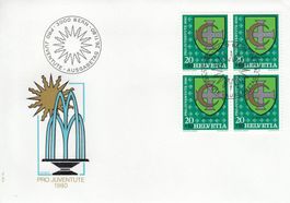 1980 Pro Juventute Viererblockserie  4 FDC