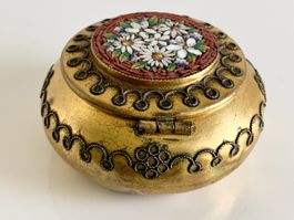 Antike Pillendose Messing vergoldet Millefiorimosaik ca.1900