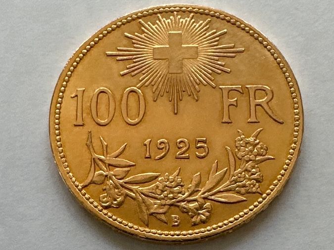 Tutti le monete: 100Fr. Vreneli,1925B, Original, unz. – Usato da Erlach venduto da gubbe1