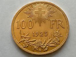 100Fr. Vreneli,1925B, Original, unz.