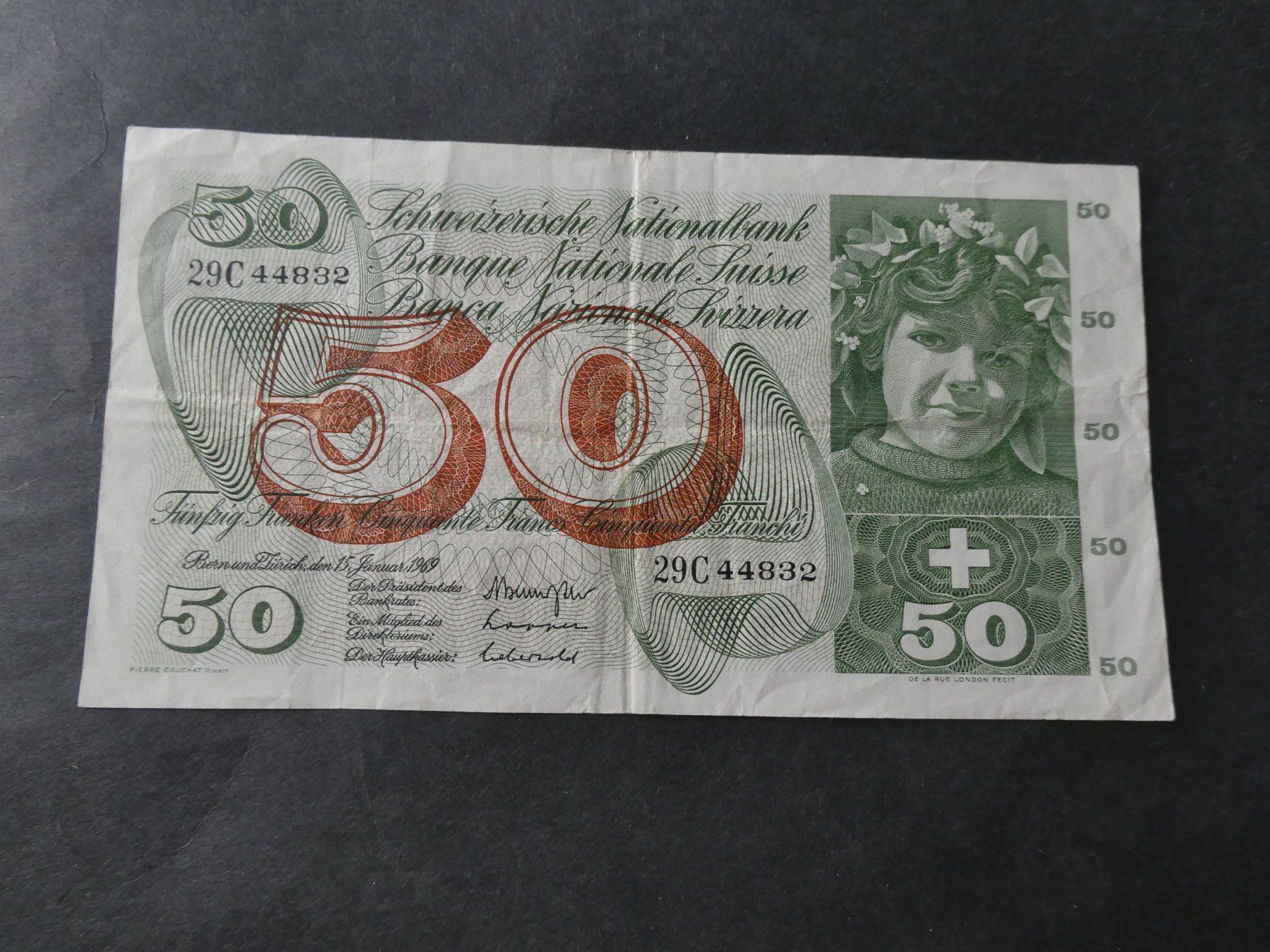 Banconote: Schweiz 1969,  50 Franken – Usato da Hinterforst venduto da Rohusri